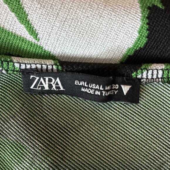 Zara Womens Size L One Shoulder Top Green Black Abstract Print Long Sleeve - Picture 5 of 6